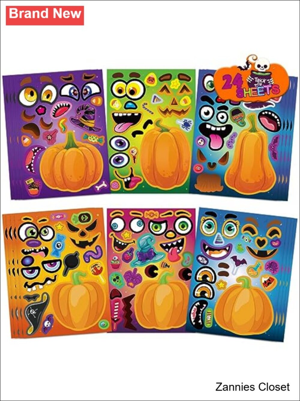 👻 Halloween Pumpkin Face Stickers for Kids Party Favors 24 Sheets